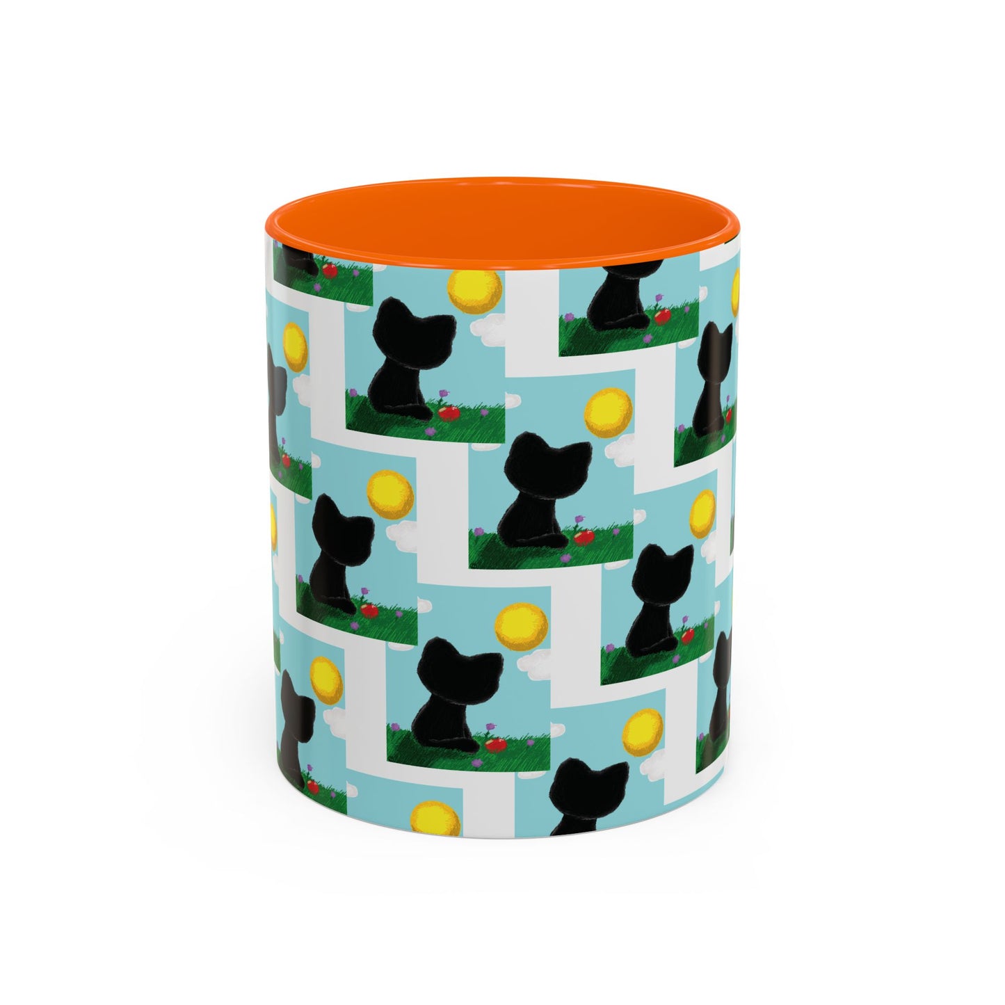 Sungazing Kitty Pattern Accent Coffee Mug — Cute Lunch Cat Coffee Cup (11/15oz)