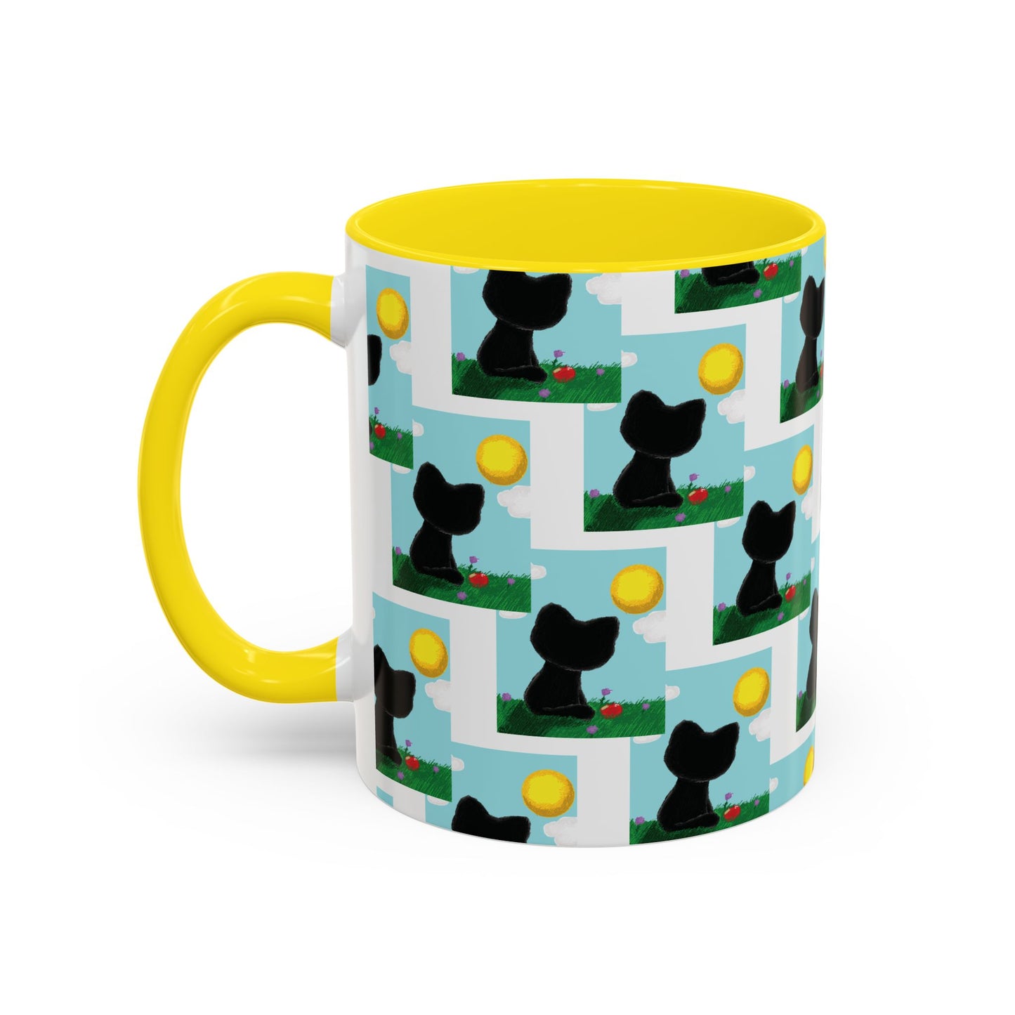 Sungazing Kitty Pattern Accent Coffee Mug — Cute Lunch Cat Coffee Cup (11/15oz)