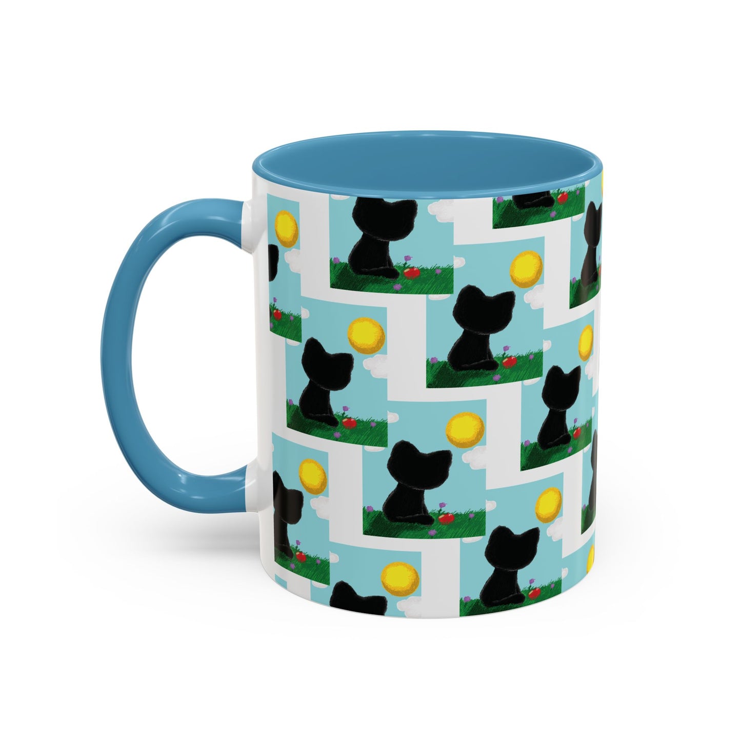 Sungazing Kitty Pattern Accent Coffee Mug — Cute Lunch Cat Coffee Cup (11/15oz)
