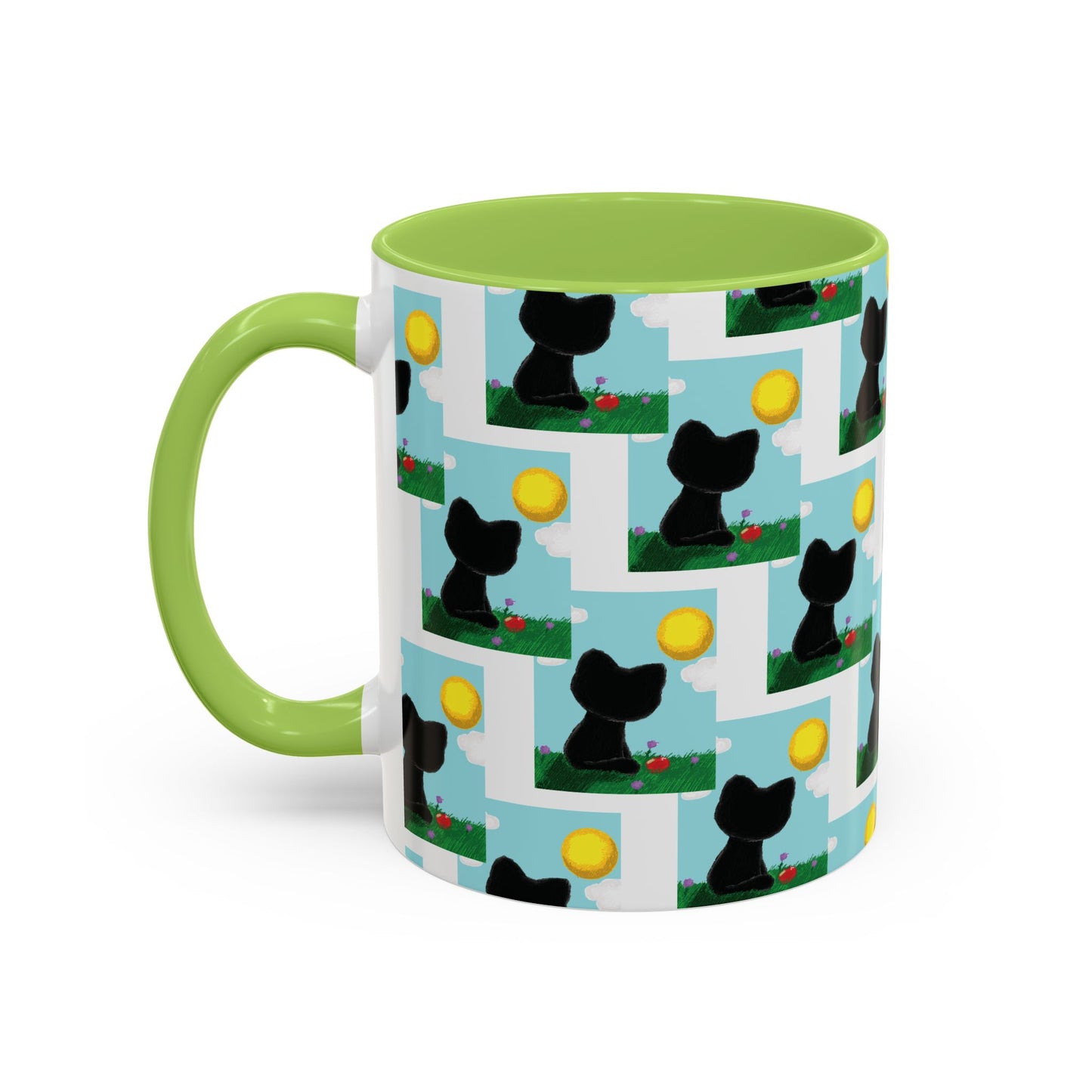 Sungazing Kitty Pattern Accent Coffee Mug — Cute Lunch Cat Coffee Cup (11/15oz)