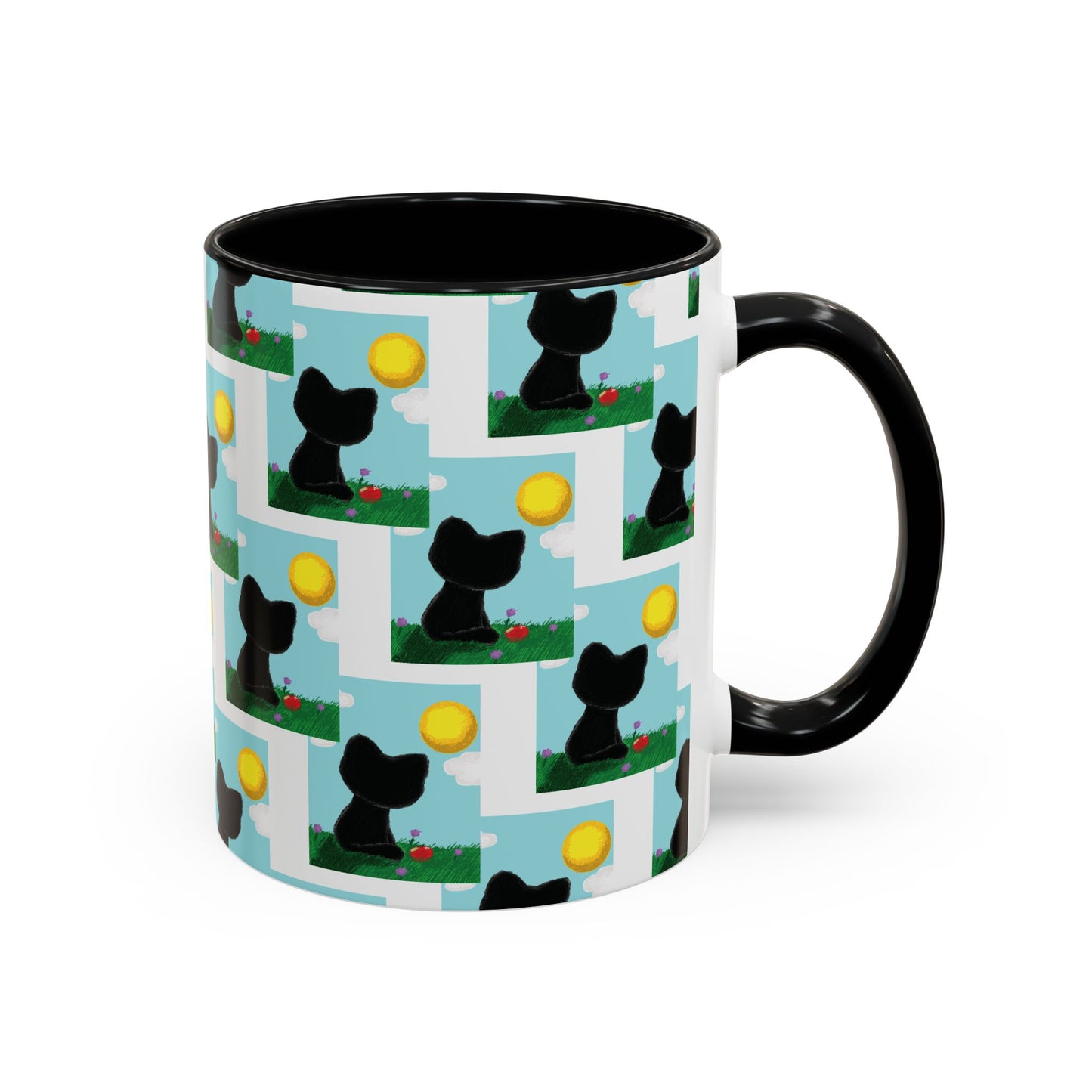 Sungazing Kitty Pattern Accent Coffee Mug — Cute Lunch Cat Coffee Cup (11/15oz)
