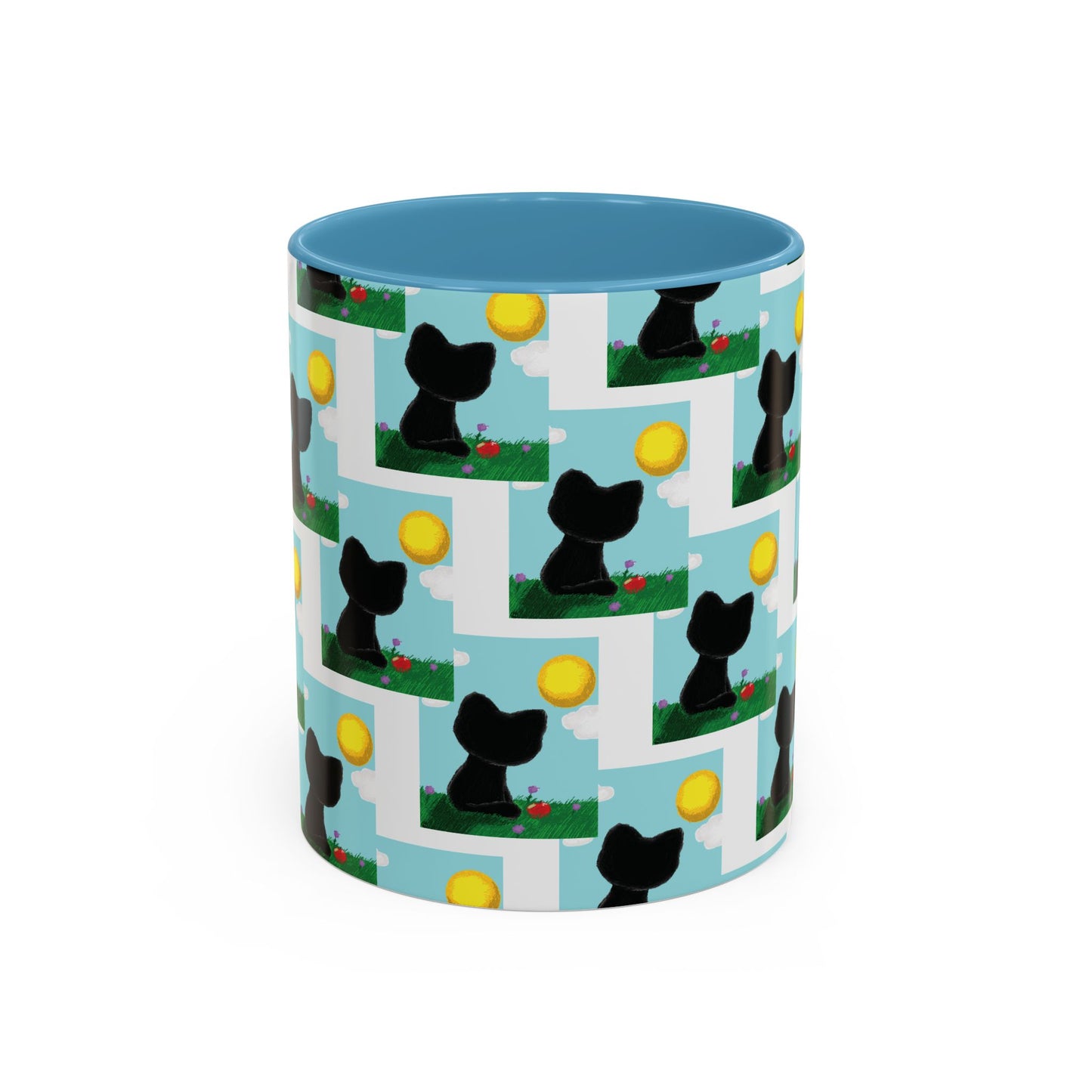 Sungazing Kitty Pattern Accent Coffee Mug — Cute Lunch Cat Coffee Cup (11/15oz)