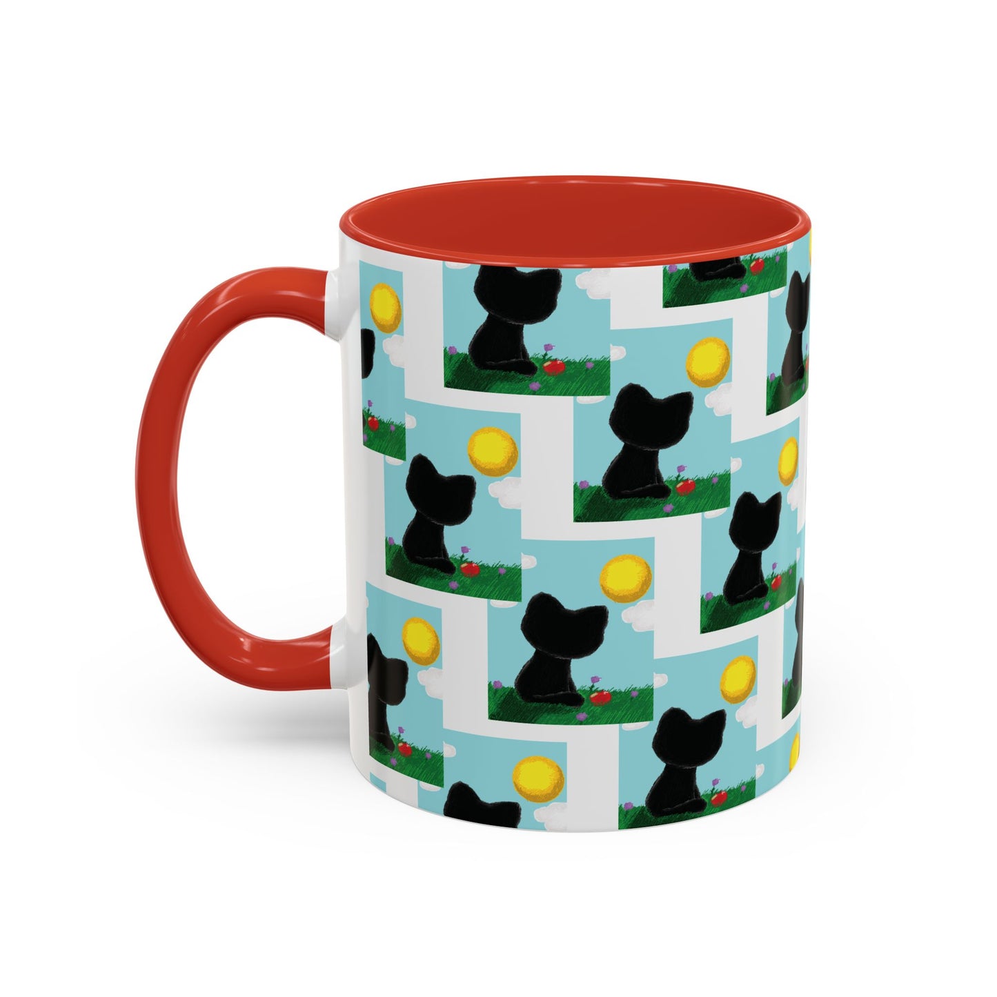 Sungazing Kitty Pattern Accent Coffee Mug — Cute Lunch Cat Coffee Cup (11/15oz)