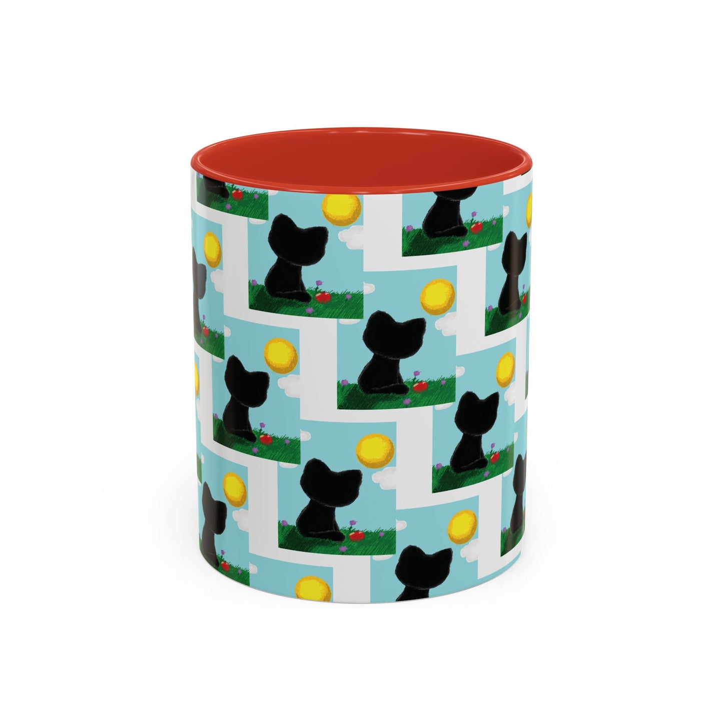 Sungazing Kitty Pattern Accent Coffee Mug — Cute Lunch Cat Coffee Cup (11/15oz)