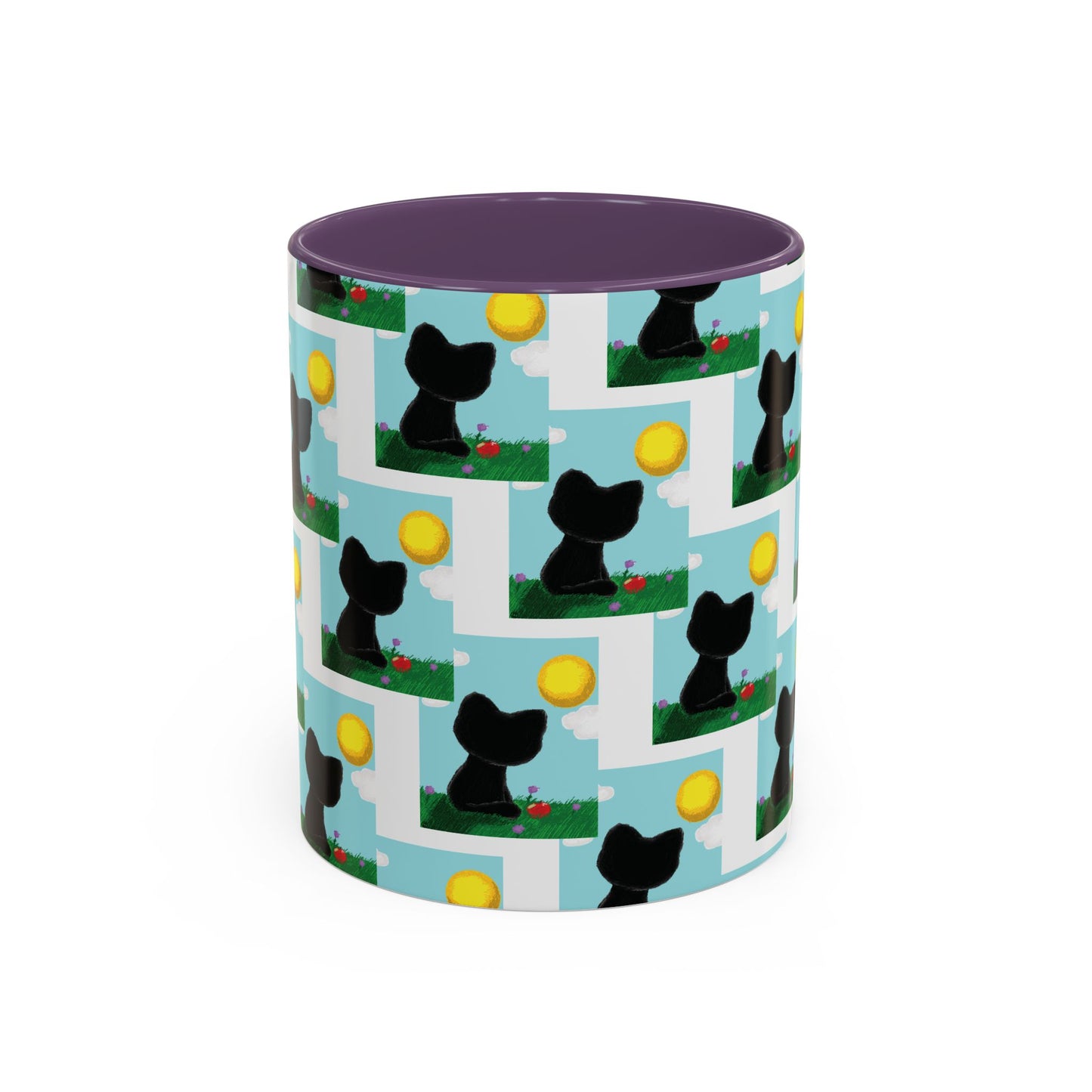 Sungazing Kitty Pattern Accent Coffee Mug — Cute Lunch Cat Coffee Cup (11/15oz)
