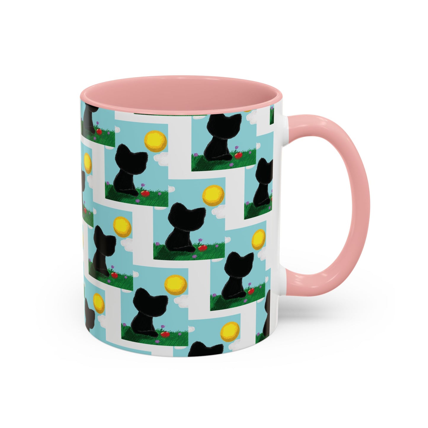 Sungazing Kitty Pattern Accent Coffee Mug — Cute Lunch Cat Coffee Cup (11/15oz)