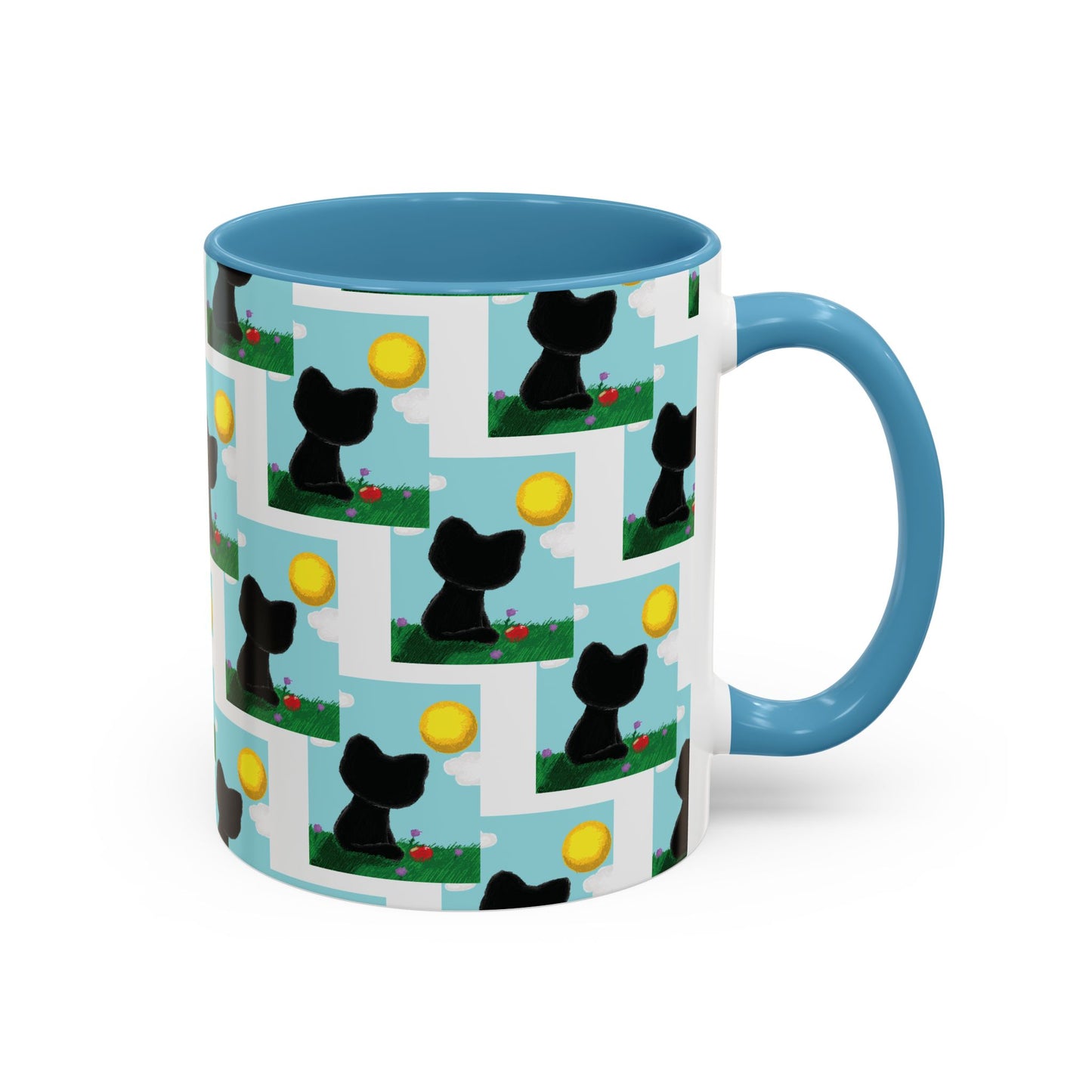 Sungazing Kitty Pattern Accent Coffee Mug — Cute Lunch Cat Coffee Cup (11/15oz)