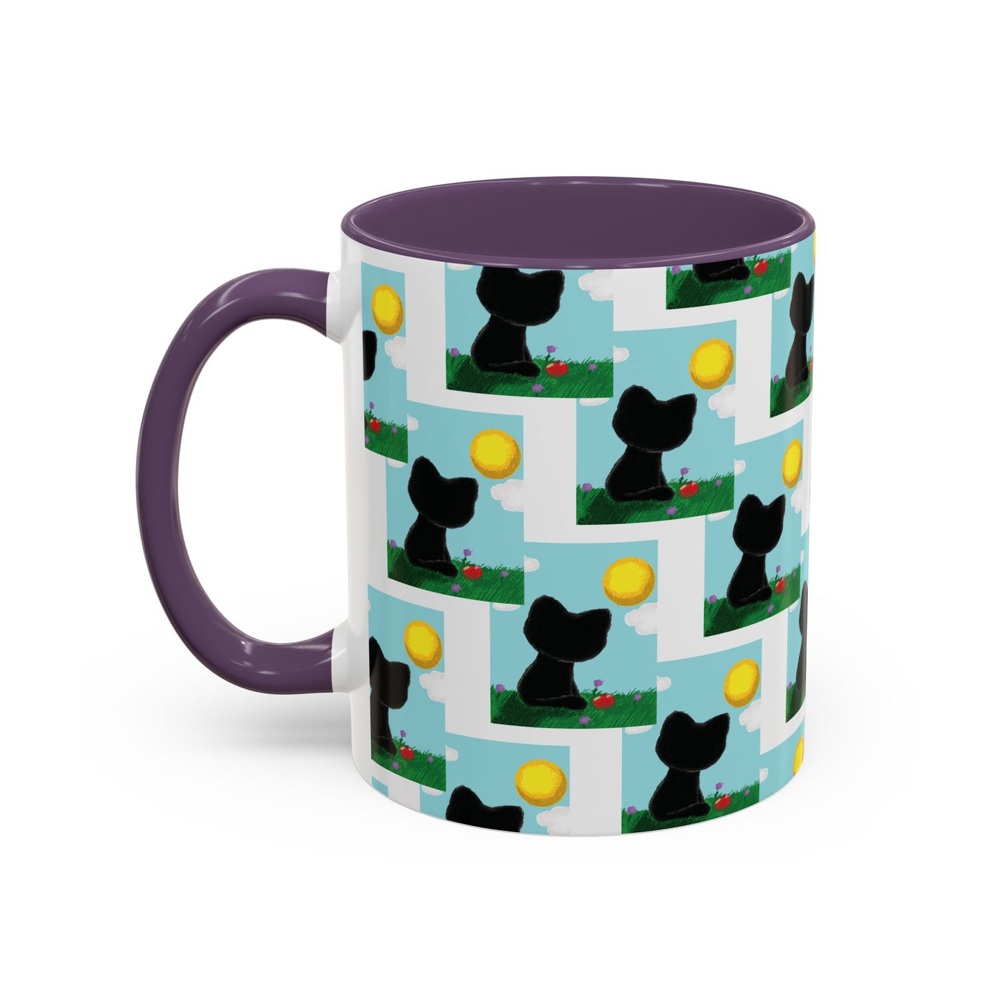 Sungazing Kitty Pattern Accent Coffee Mug — Cute Lunch Cat Coffee Cup (11/15oz)