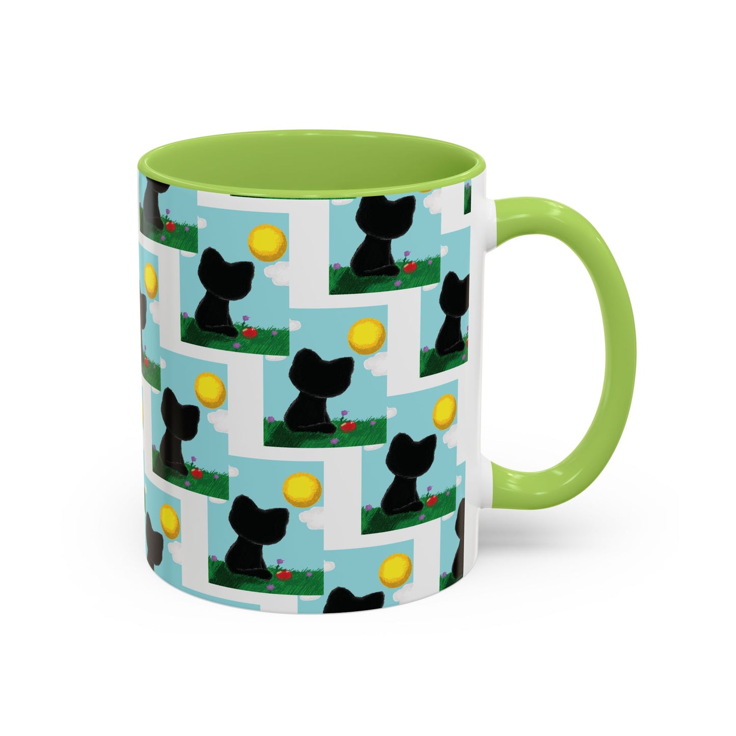 Sungazing Kitty Pattern Accent Coffee Mug — Cute Lunch Cat Coffee Cup (11/15oz)