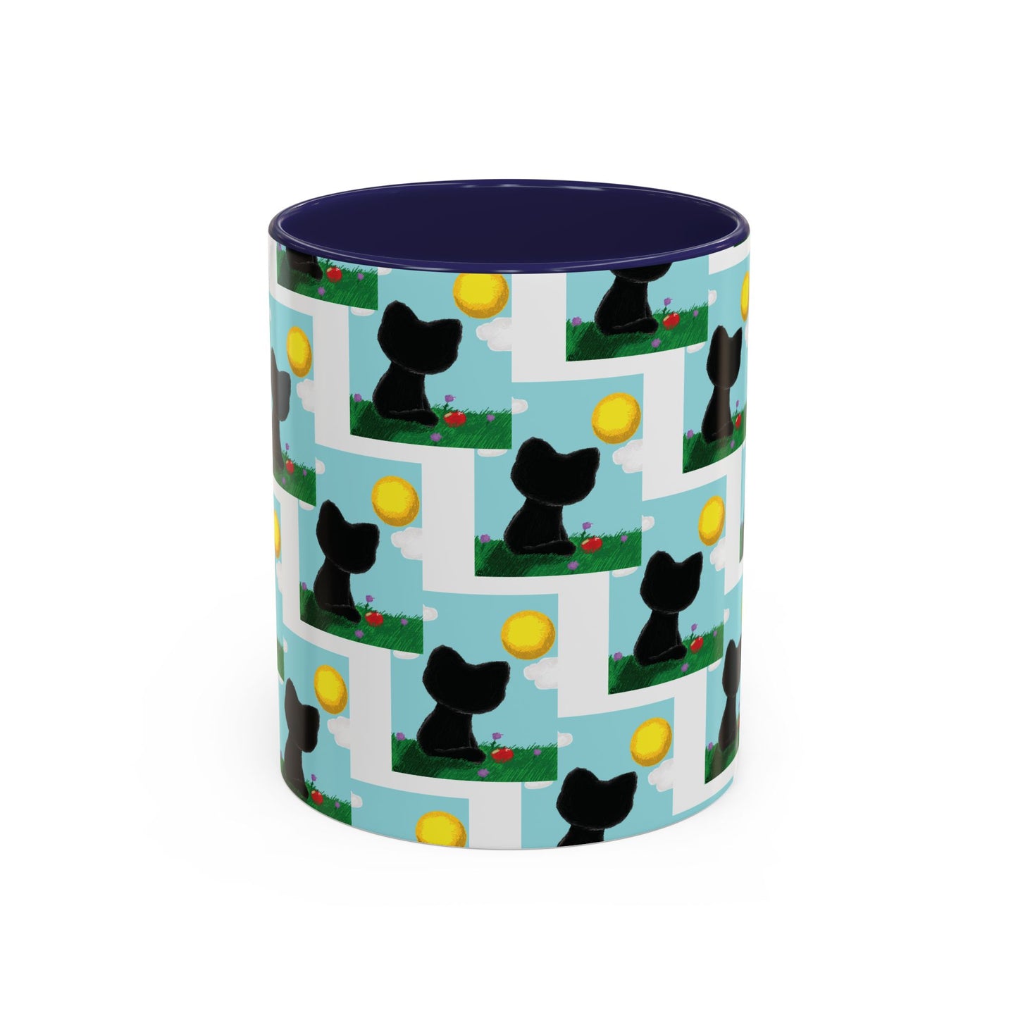 Sungazing Kitty Pattern Accent Coffee Mug — Cute Lunch Cat Coffee Cup (11/15oz)