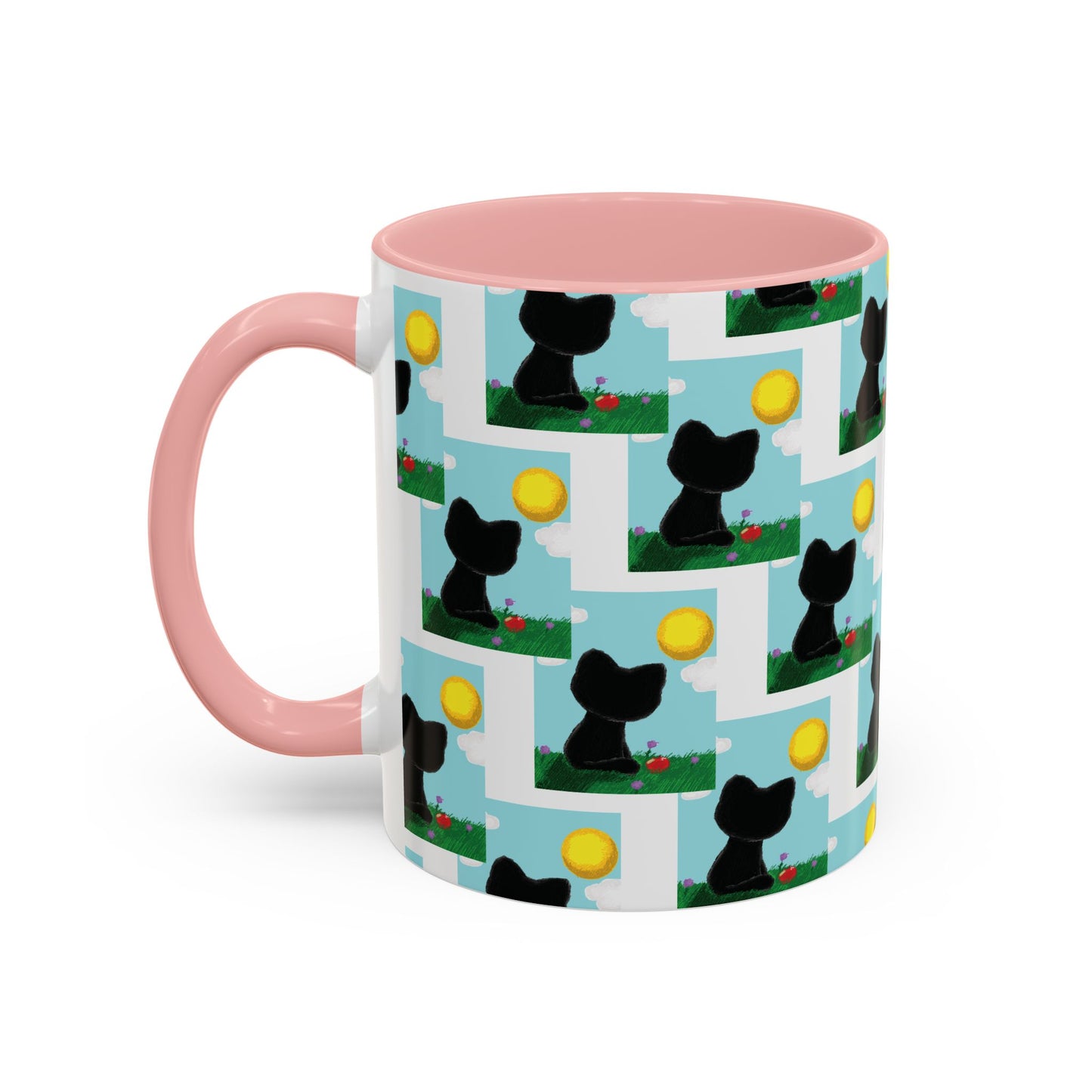 Sungazing Kitty Pattern Accent Coffee Mug — Cute Lunch Cat Coffee Cup (11/15oz)