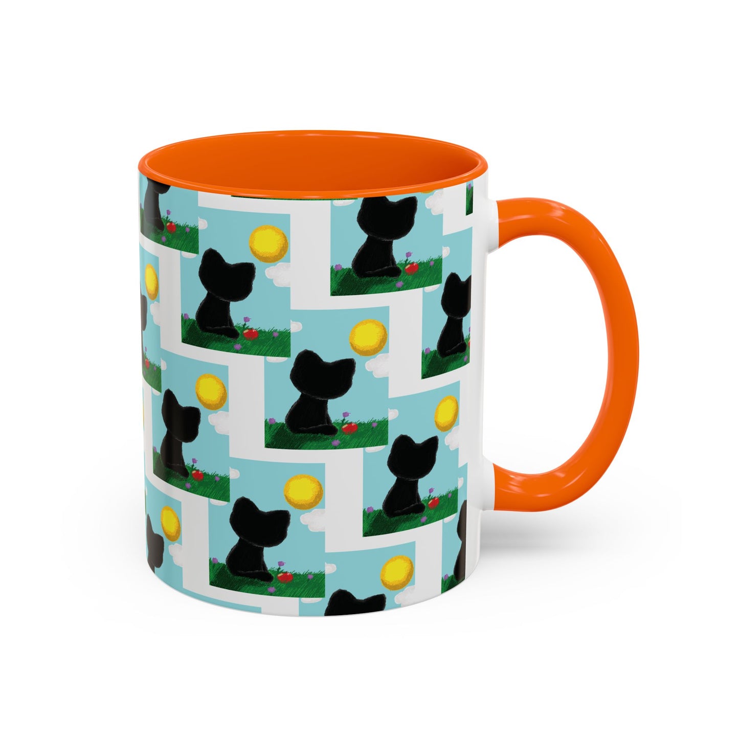 Sungazing Kitty Pattern Accent Coffee Mug — Cute Lunch Cat Coffee Cup (11/15oz)