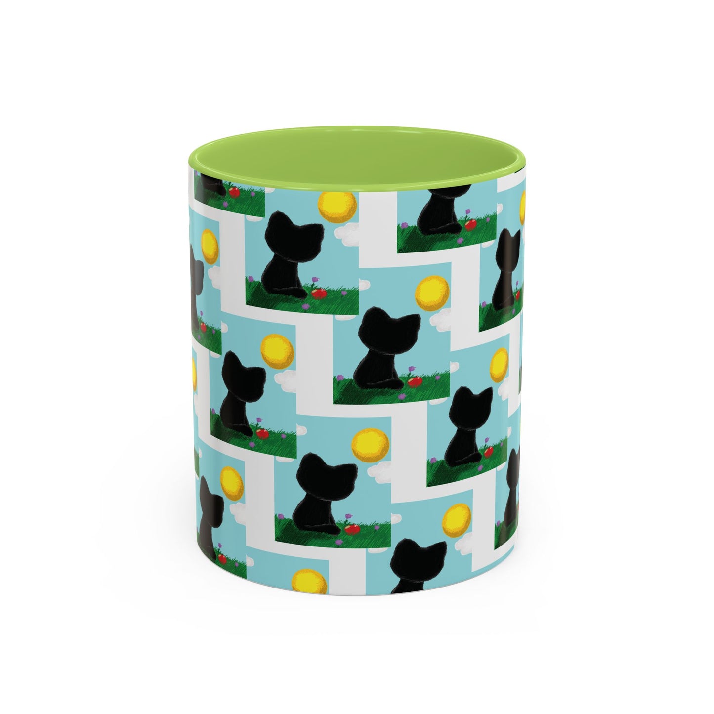 Sungazing Kitty Pattern Accent Coffee Mug — Cute Lunch Cat Coffee Cup (11/15oz)