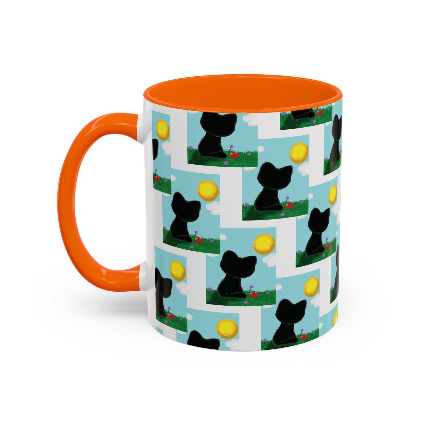 Sungazing Kitty Pattern Accent Coffee Mug — Cute Lunch Cat Coffee Cup (11/15oz)