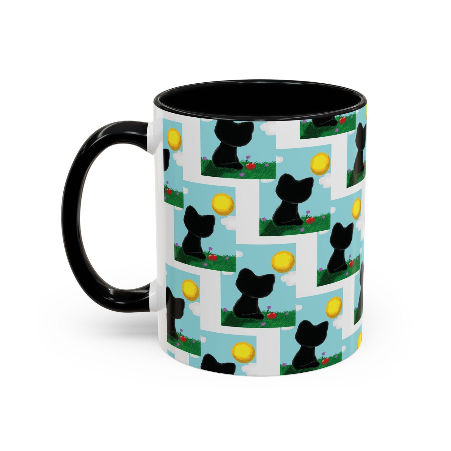 Sungazing Kitty Pattern Accent Coffee Mug — Cute Lunch Cat Coffee Cup (11/15oz)