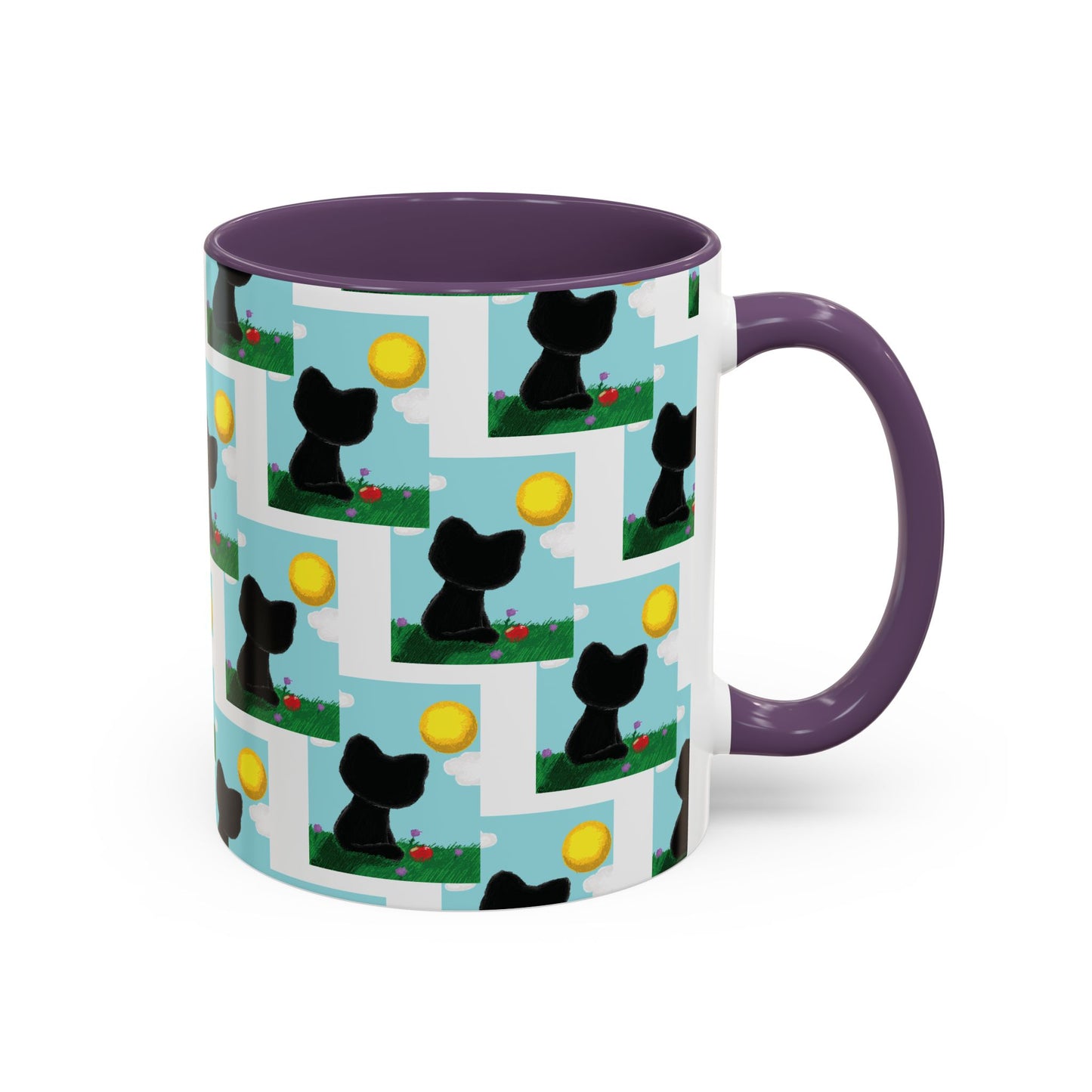 Sungazing Kitty Pattern Accent Coffee Mug — Cute Lunch Cat Coffee Cup (11/15oz)