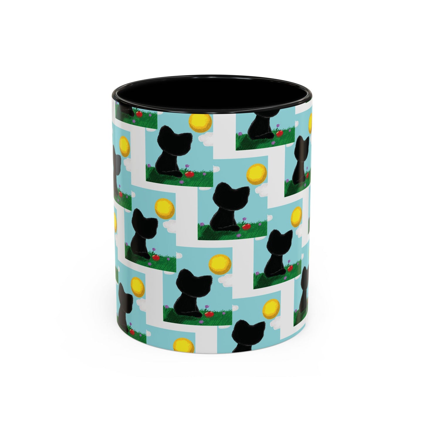 Sungazing Kitty Pattern Accent Coffee Mug — Cute Lunch Cat Coffee Cup (11/15oz)