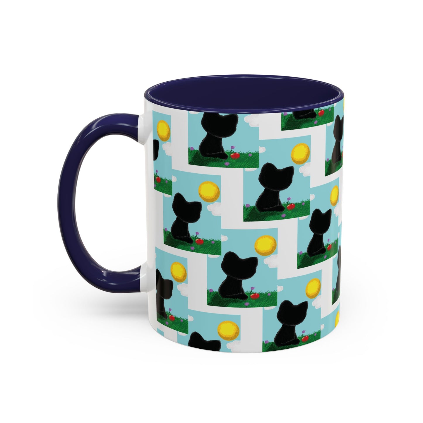 Sungazing Kitty Pattern Accent Coffee Mug — Cute Lunch Cat Coffee Cup (11/15oz)
