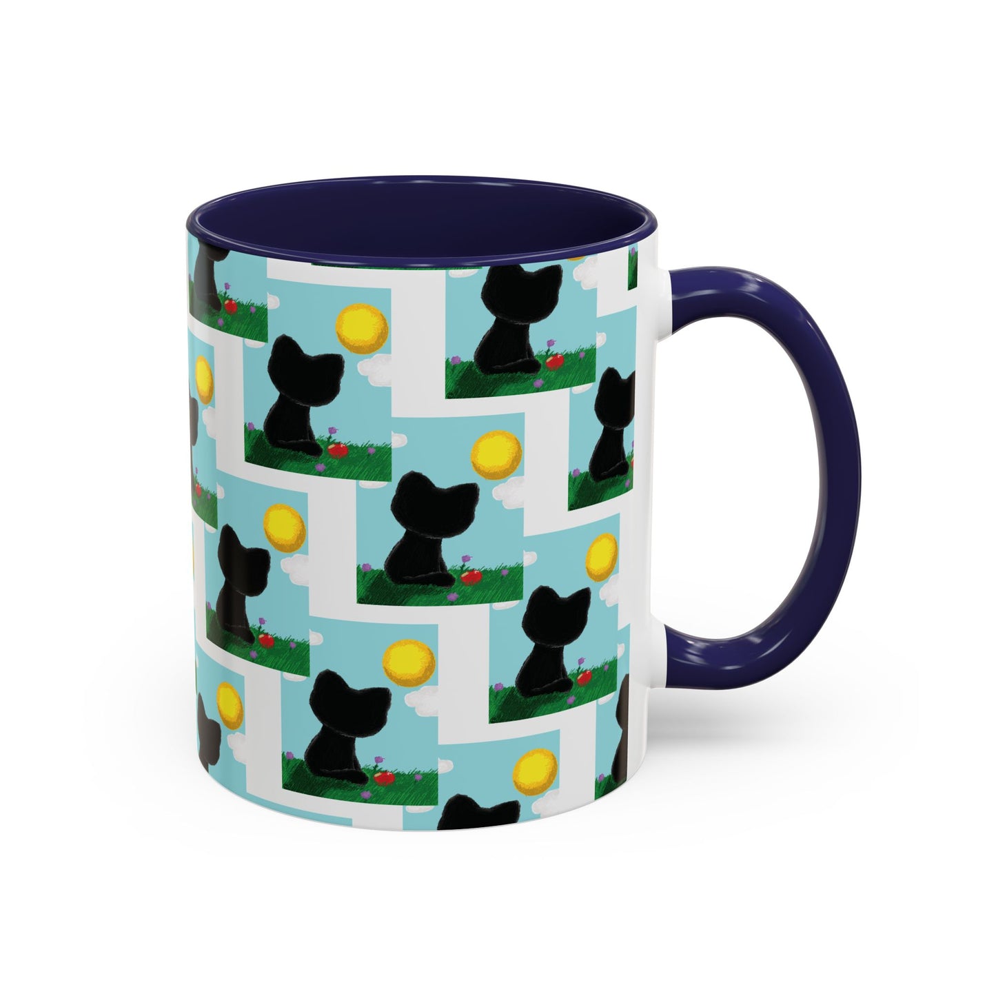 Sungazing Kitty Pattern Accent Coffee Mug — Cute Lunch Cat Coffee Cup (11/15oz)
