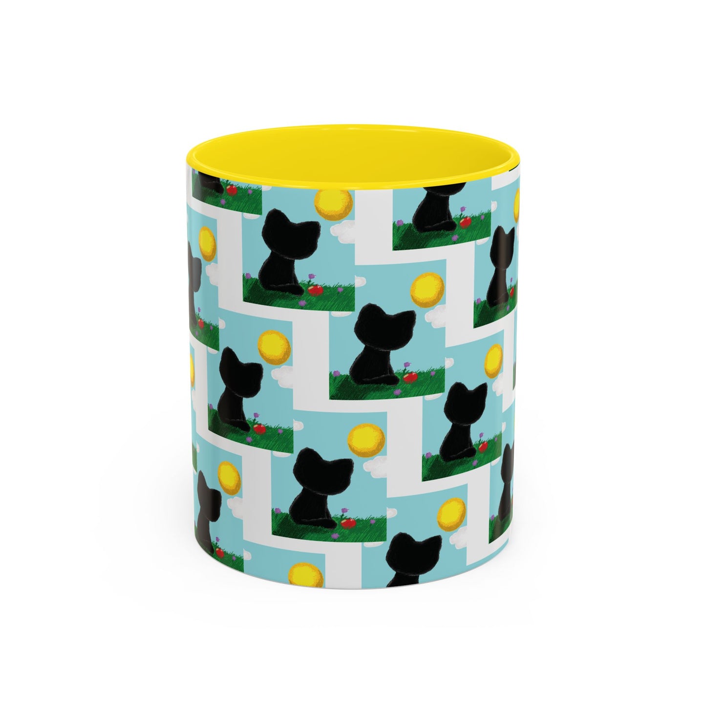 Sungazing Kitty Pattern Accent Coffee Mug — Cute Lunch Cat Coffee Cup (11/15oz)