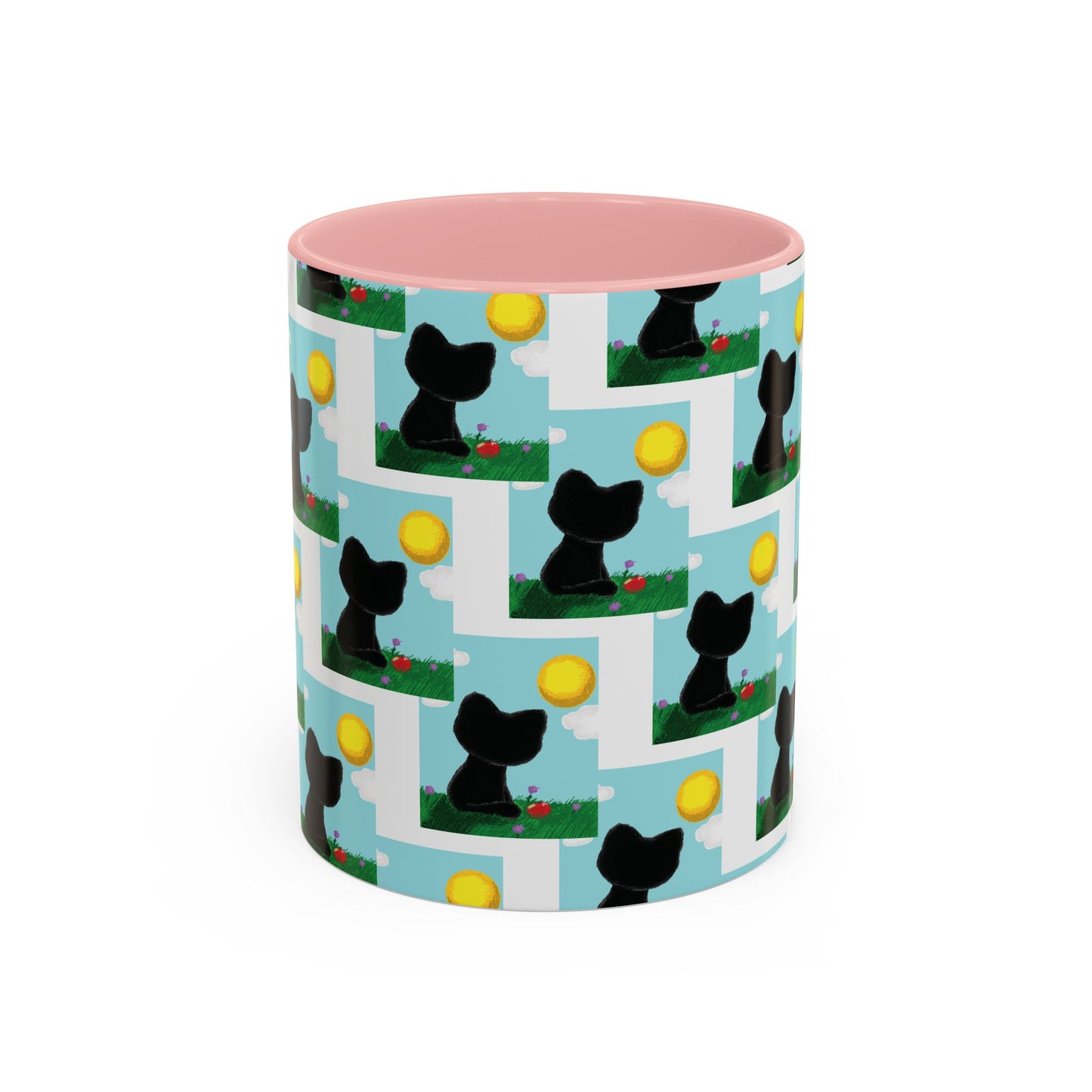 Sungazing Kitty Pattern Accent Coffee Mug — Cute Lunch Cat Coffee Cup (11/15oz)