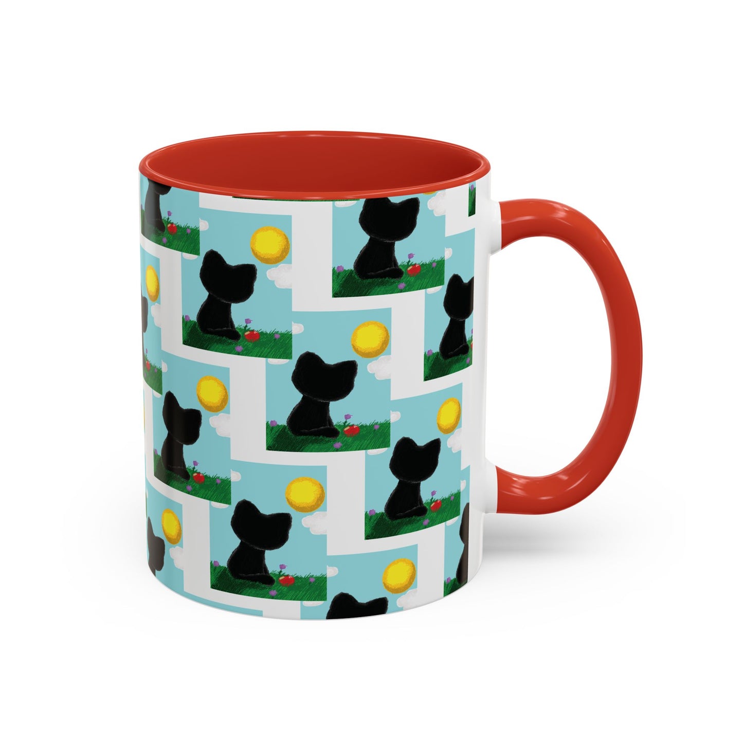 Sungazing Kitty Pattern Accent Coffee Mug — Cute Lunch Cat Coffee Cup (11/15oz)