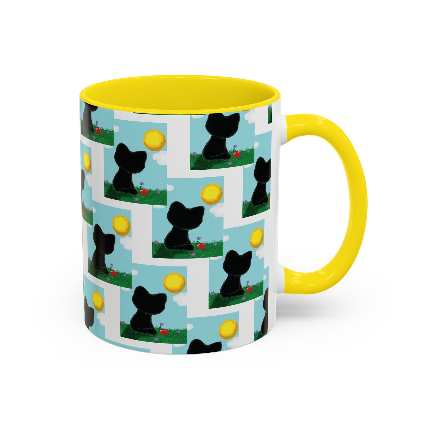 Sungazing Kitty Pattern Accent Coffee Mug — Cute Lunch Cat Coffee Cup (11/15oz)